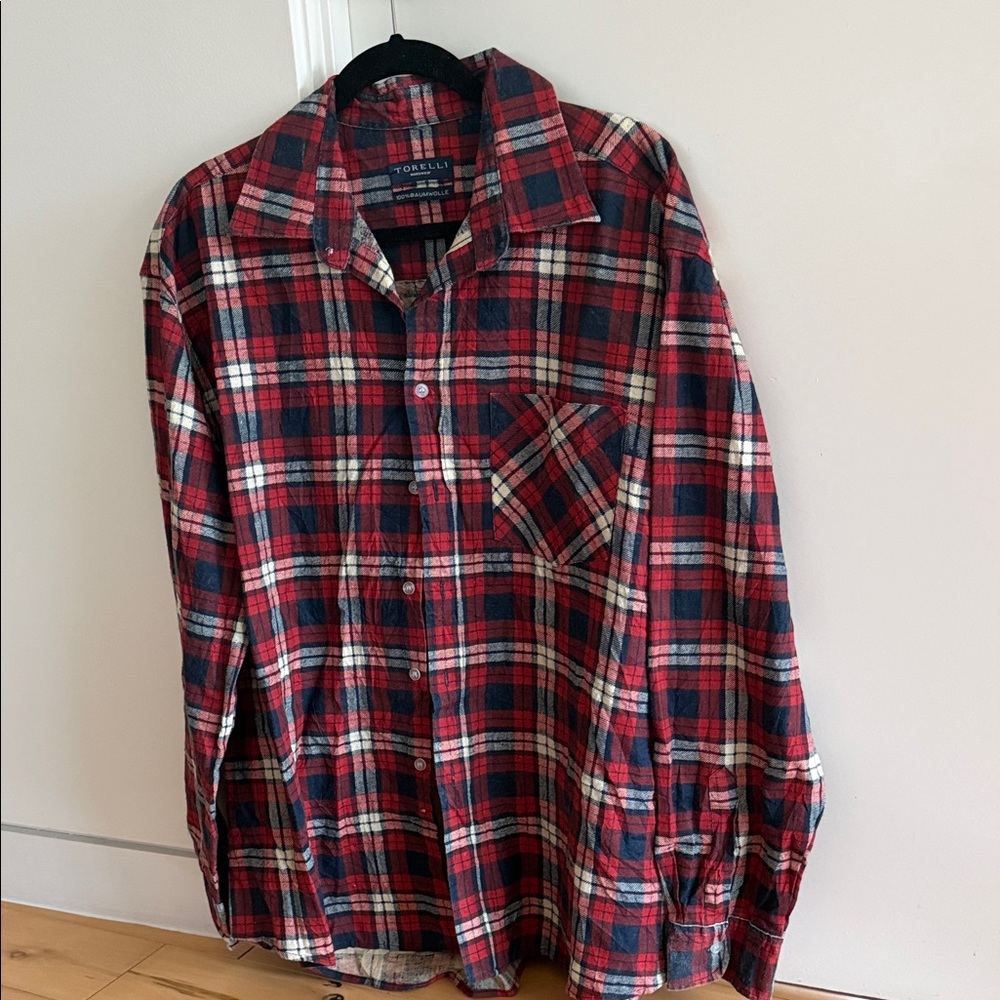 Red and Blue Plaid Men's Casual Shirt